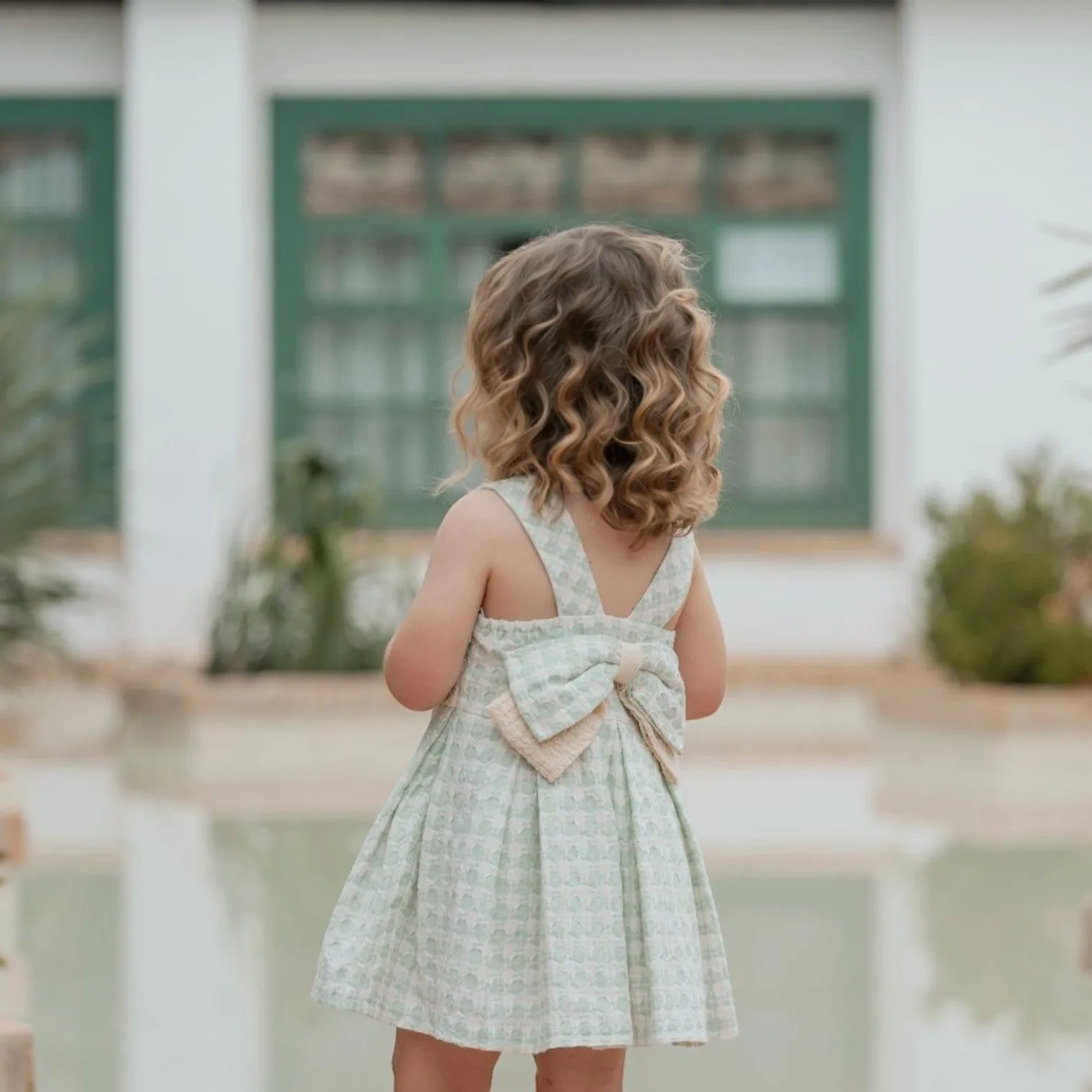 Green & Lemon Pleated Dress