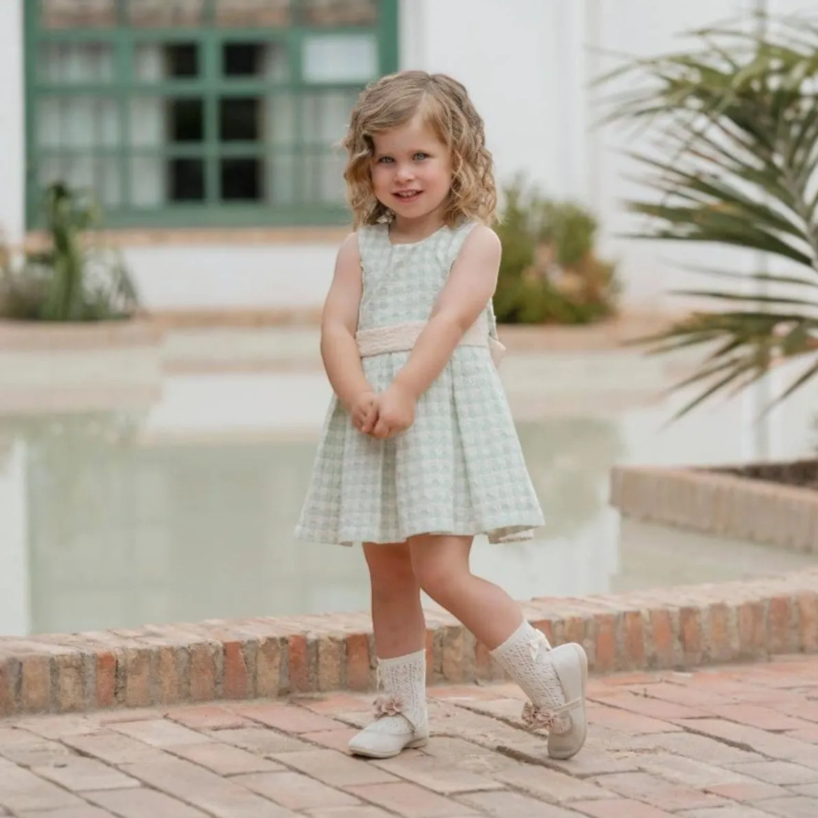 Green & Lemon Pleated Dress