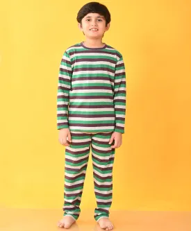 GREEN GREY BROWN STRIPED LONG SLEEVES BOYS PYJAMA SET