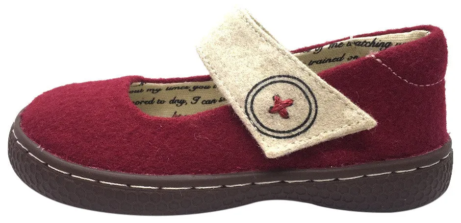 Livie & Luca Girl's Carta II Dark Red Natural Textile Mary Jane Shoe with Hook and Loop Closure