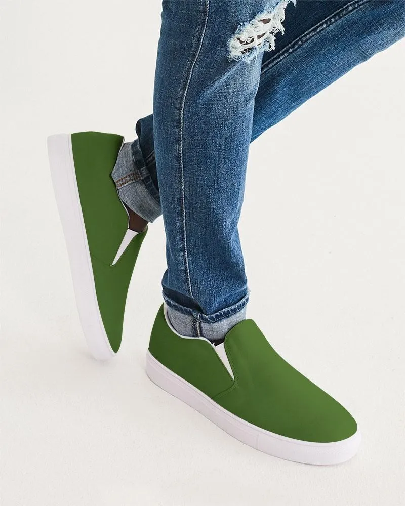 Medium Dark Warm Green Slip-On Canvas Sneakers | Men's | Medium Dark Pure Warm Green | C50M0Y100K60