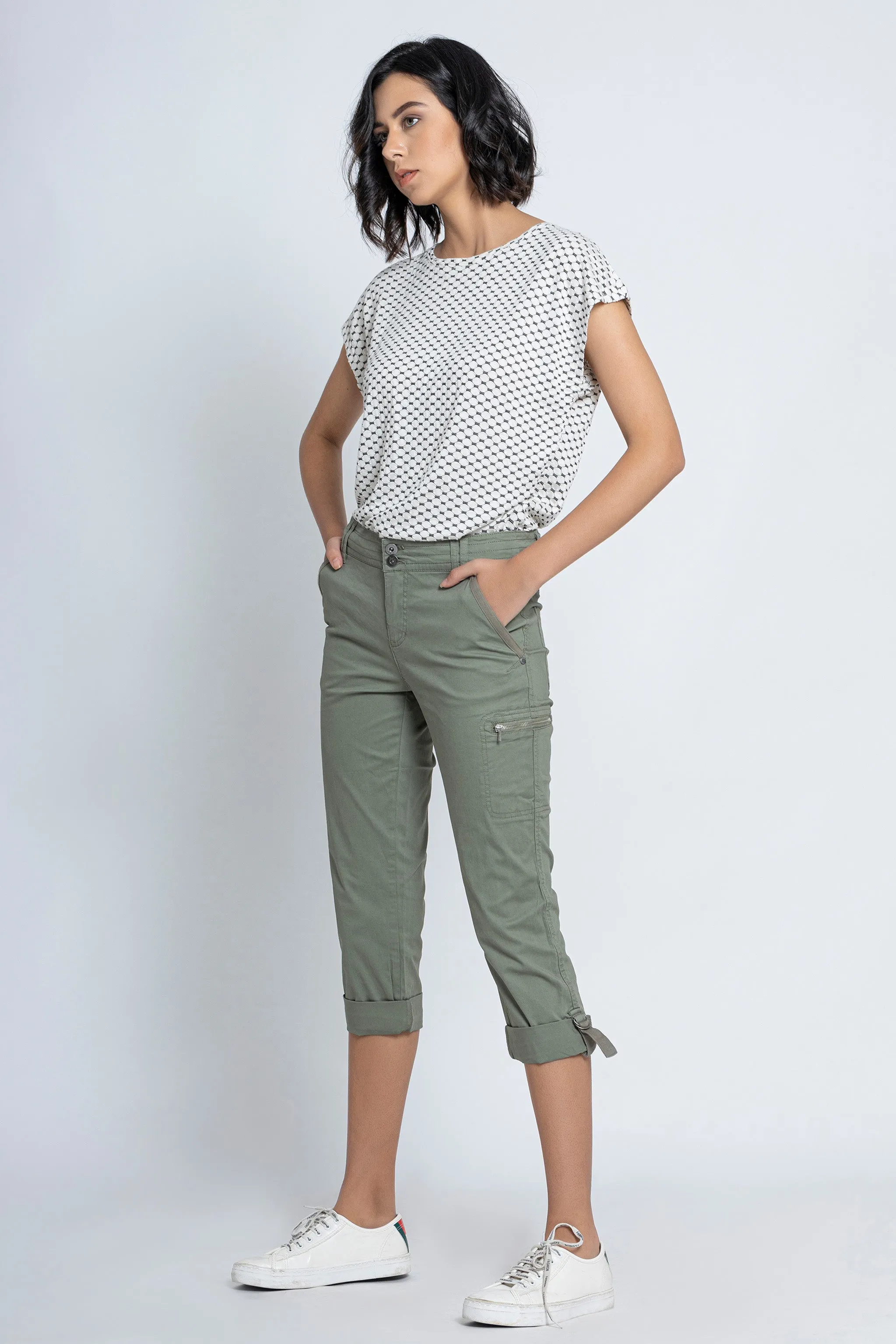 Military Green Casual Capri