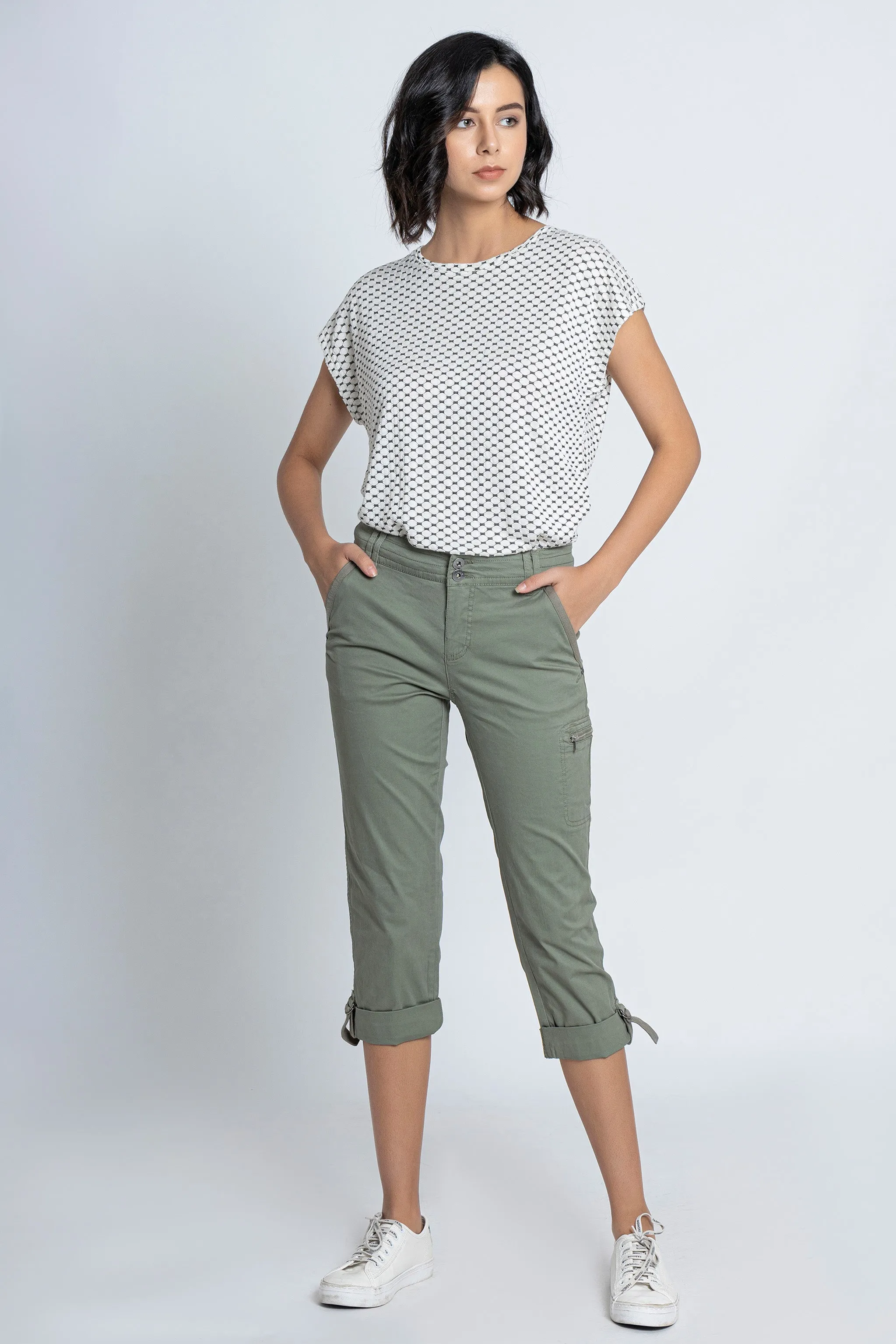 Military Green Casual Capri