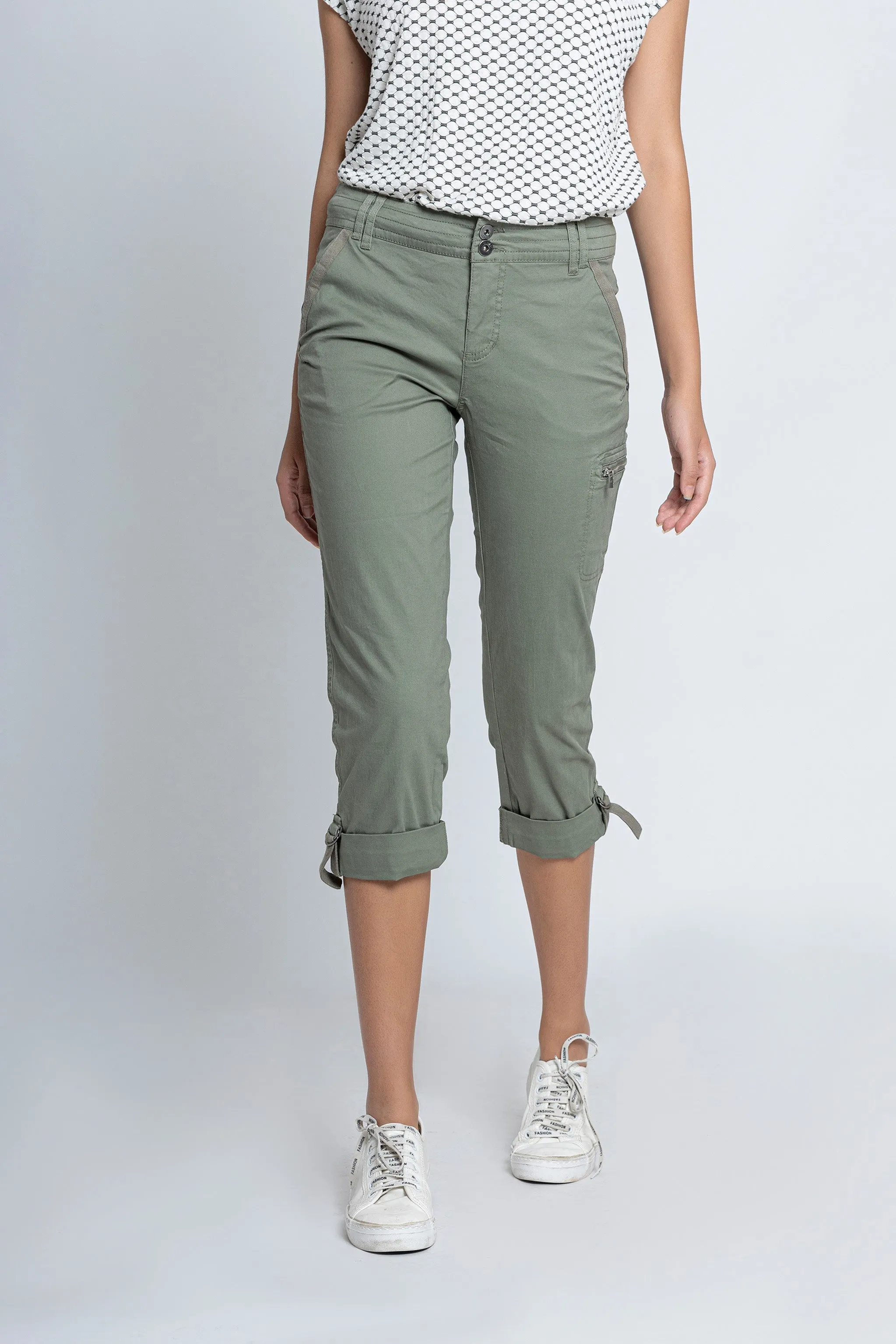 Military Green Casual Capri