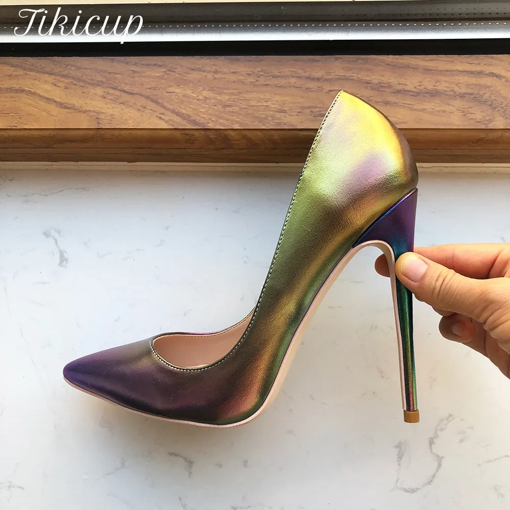 Tikicup Laser Gradient Matte Women Pointy Toe High Heel Shoes Fashion Designer Sexy Slip On Stiletto Pumps for Party Wedding