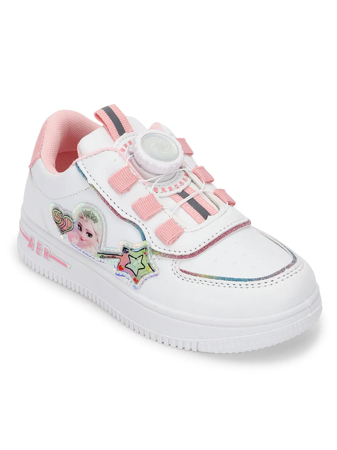 White Pink PU Stylish Rotating Button Sneakers For Kids-Unisex (TC-RS3621-WHTPNK)