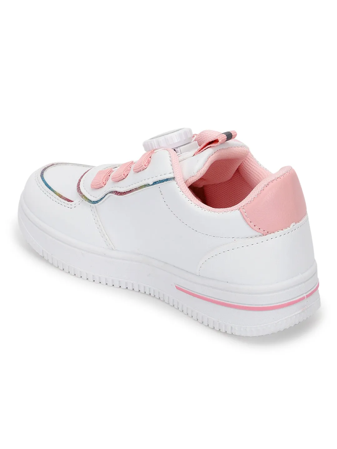 White Pink PU Stylish Rotating Button Sneakers For Kids-Unisex (TC-RS3621-WHTPNK)