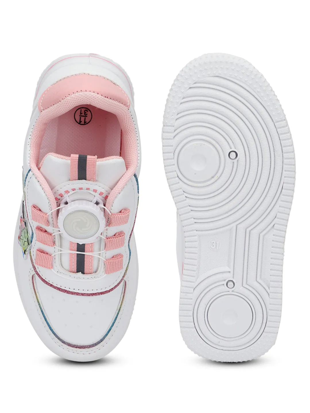 White Pink PU Stylish Rotating Button Sneakers For Kids-Unisex (TC-RS3621-WHTPNK)