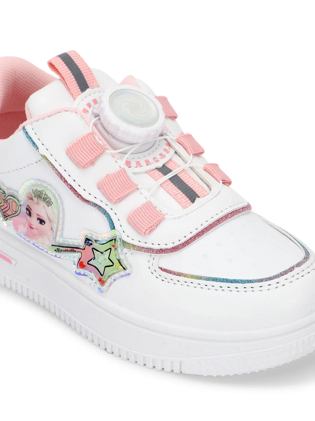 White Pink PU Stylish Rotating Button Sneakers For Kids-Unisex (TC-RS3621-WHTPNK)