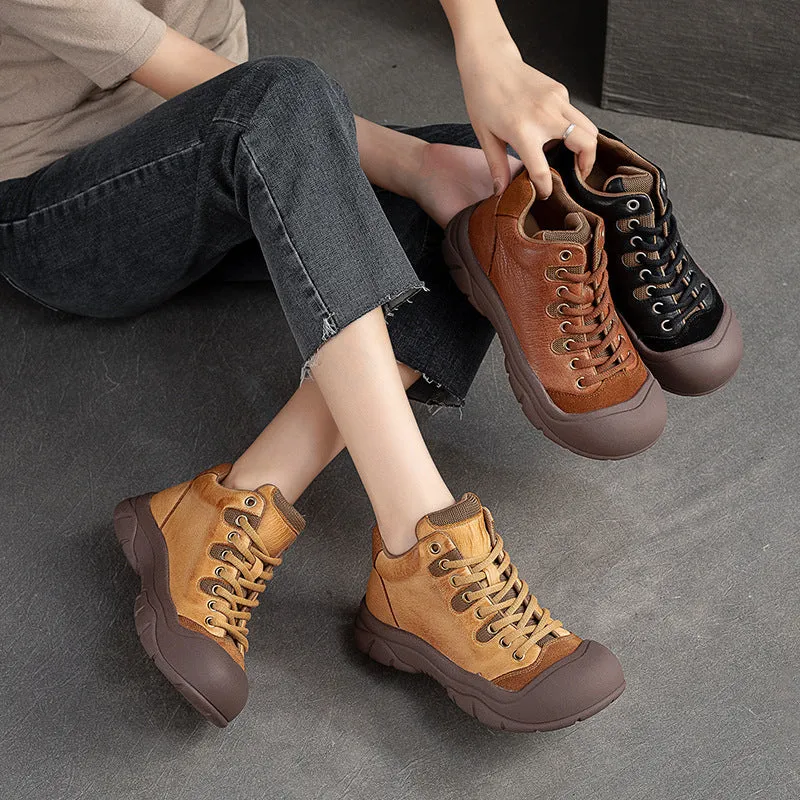 Women Retro Leather Thick Soled Causal Shoes