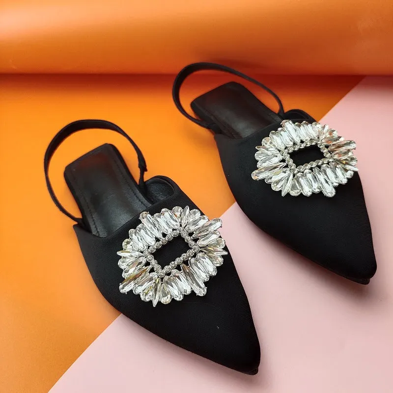 Women rhinestone closed toe strap slingback flat sandals